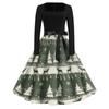 Women's Casual Christmas Print Square Neck Vintage Dress for Holiday Party and Everyday Wear