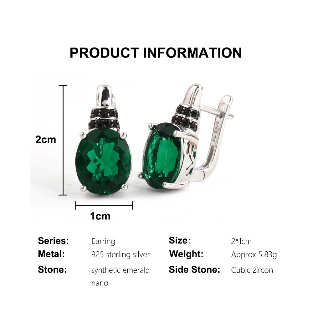 Gorgeous clasp earrings Created oval 10*12mm emerald nano 925 sterling silver fine jewelry for women's party daily wear