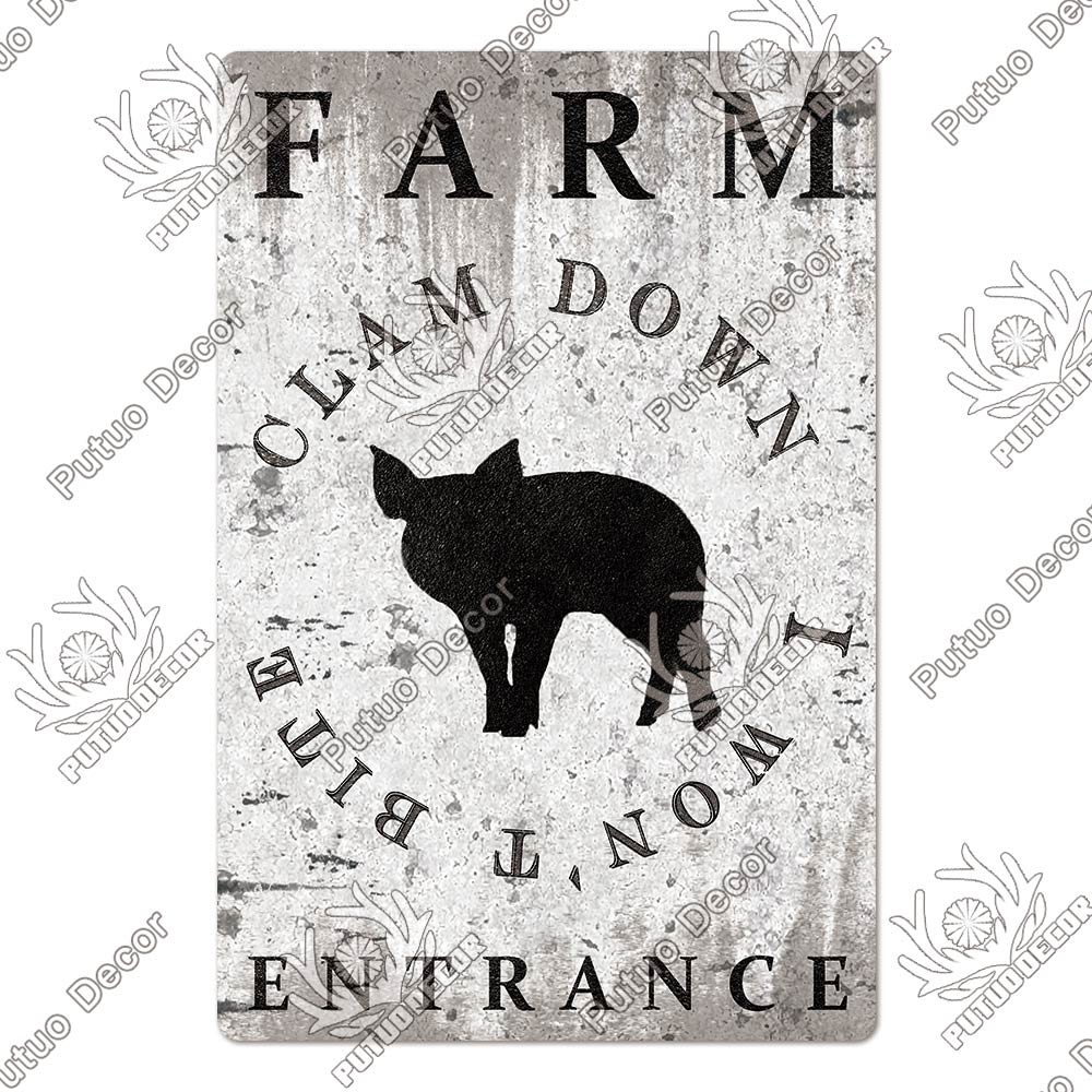 Putuo Decor Warning Tin Sign Vintage Metal Sign Pig Caution Plate Warning Decorative for Zoo Piggy Farm House Wall Decor