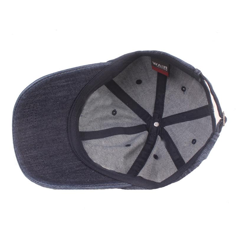 Vintage Denim Baseball Cap with Metal Badge Adjustable Washed Cotton Dad Hat