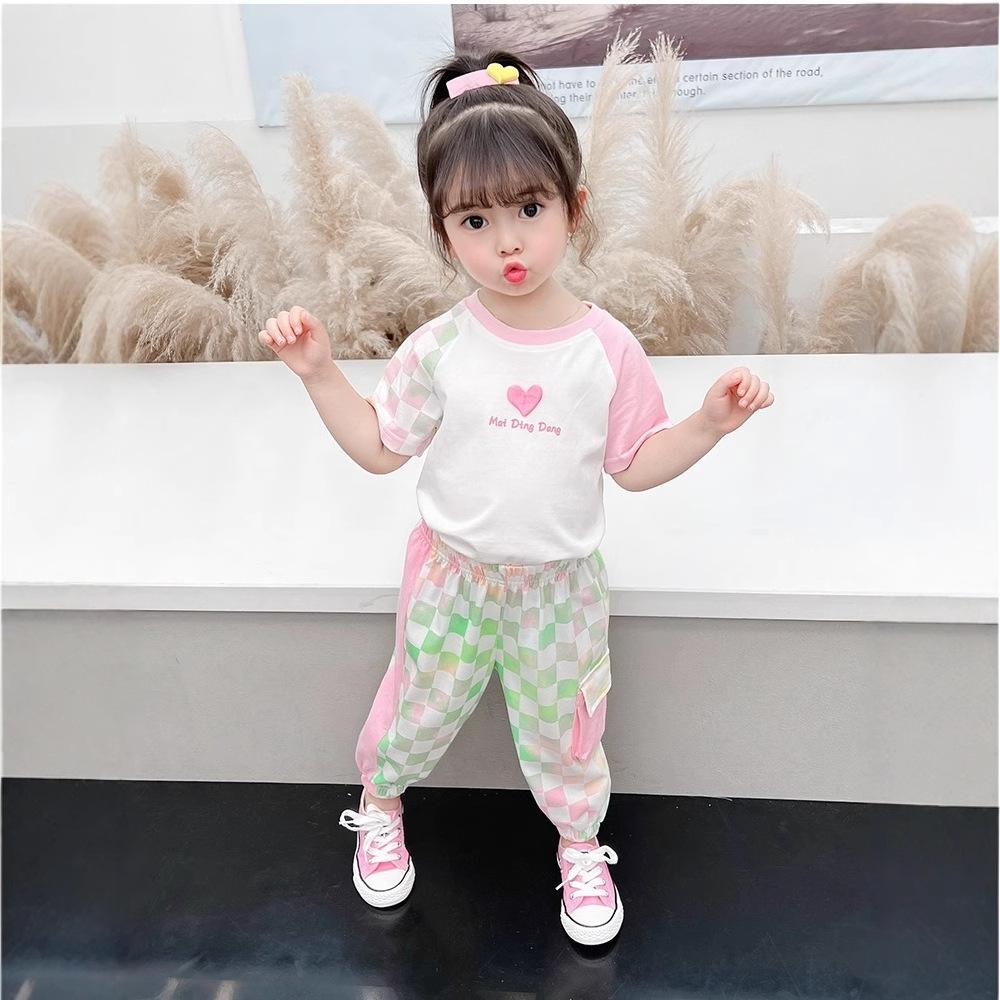 Girls Summer Short Sleeve Sporty Two Piece Outfit