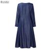ZANZEA Women Casual V-Neck Long Sleeve Elegant Long Dress
