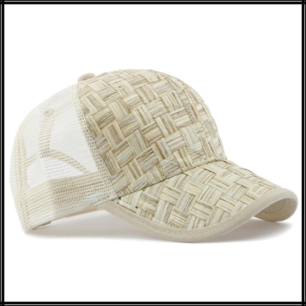Straw Mesh Cap Hat Sun Protection Breathable Stylish Cool CZA257 [White Fang] Men's Women's (Black)