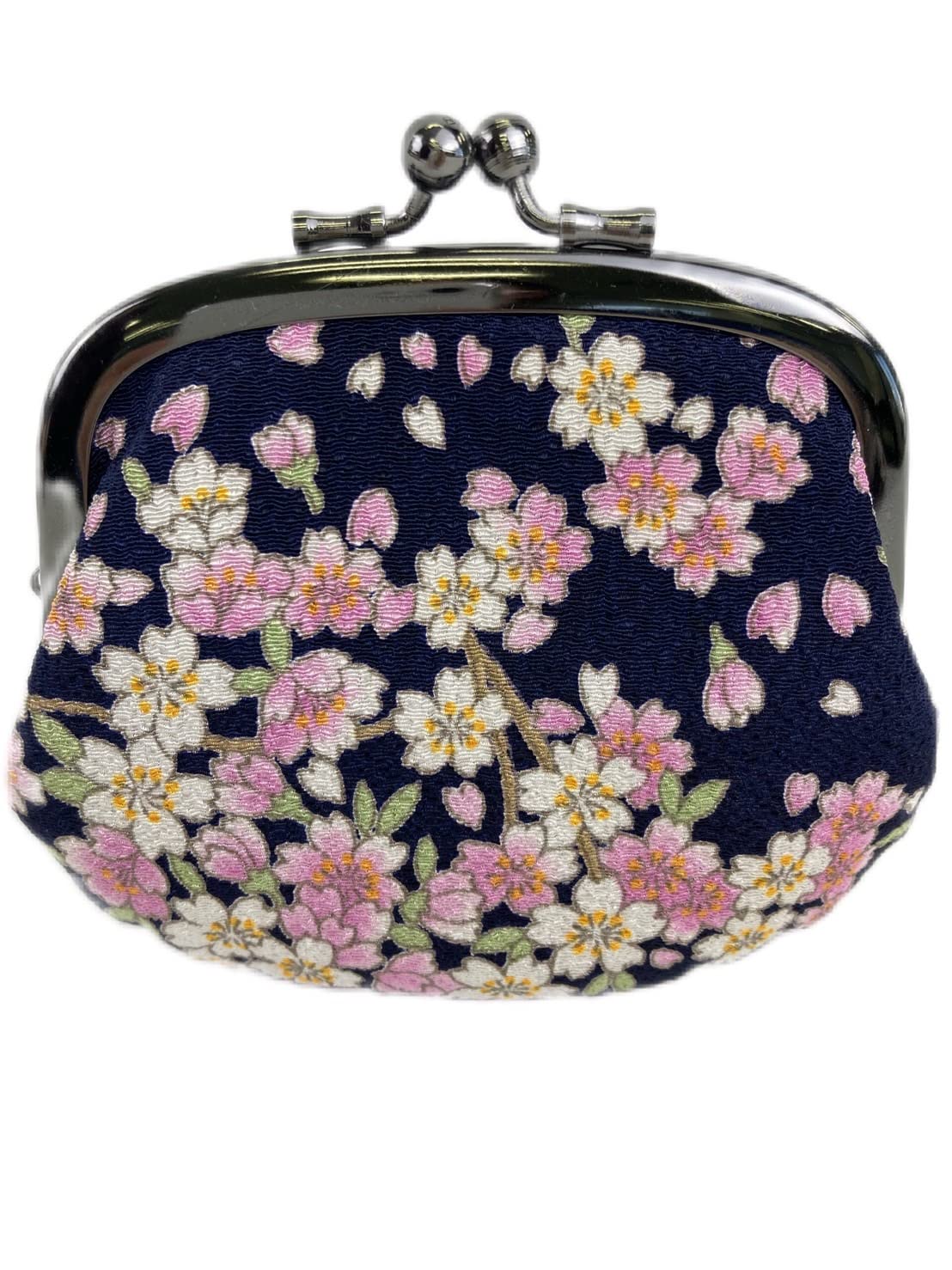 

Uni Made in Futago Japanese Clasp Cherry [Wakomono Komonkobo] (0211) Seni, Japan, Chirimen, Pattern, 3.2-inch Wallet, Blossom/Navy