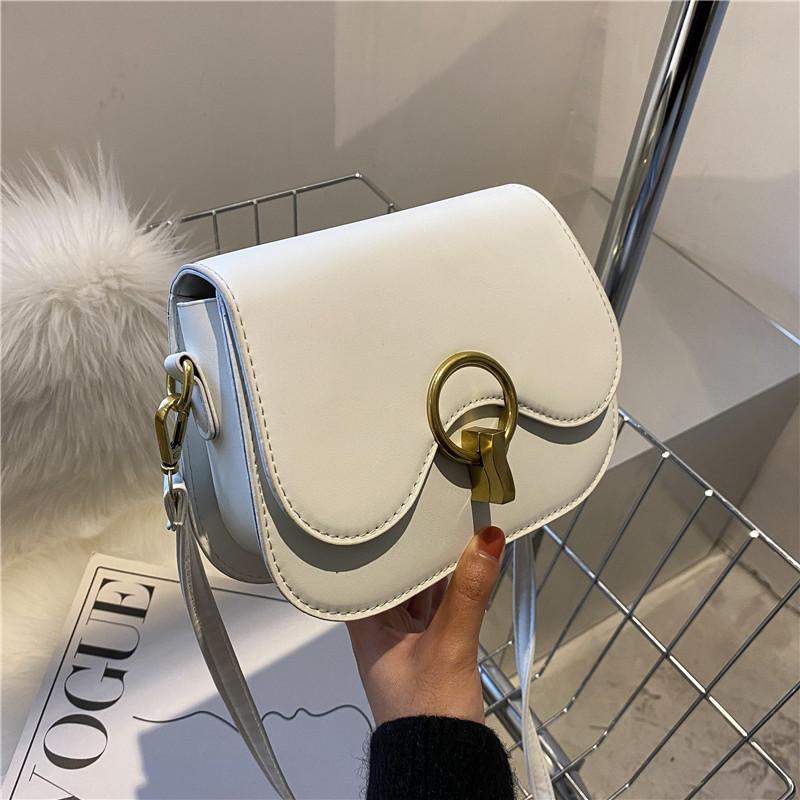 Geantă de umăr cu design la modă cu închizătoare, Genți crossbody noi cu clapetă pentru femei, Genți de șa pentru doamne din piele PU de culoare uni