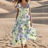 Women's Summer Fashion V-Neck Beach Long Short Sleeve Floral Printed Dresses