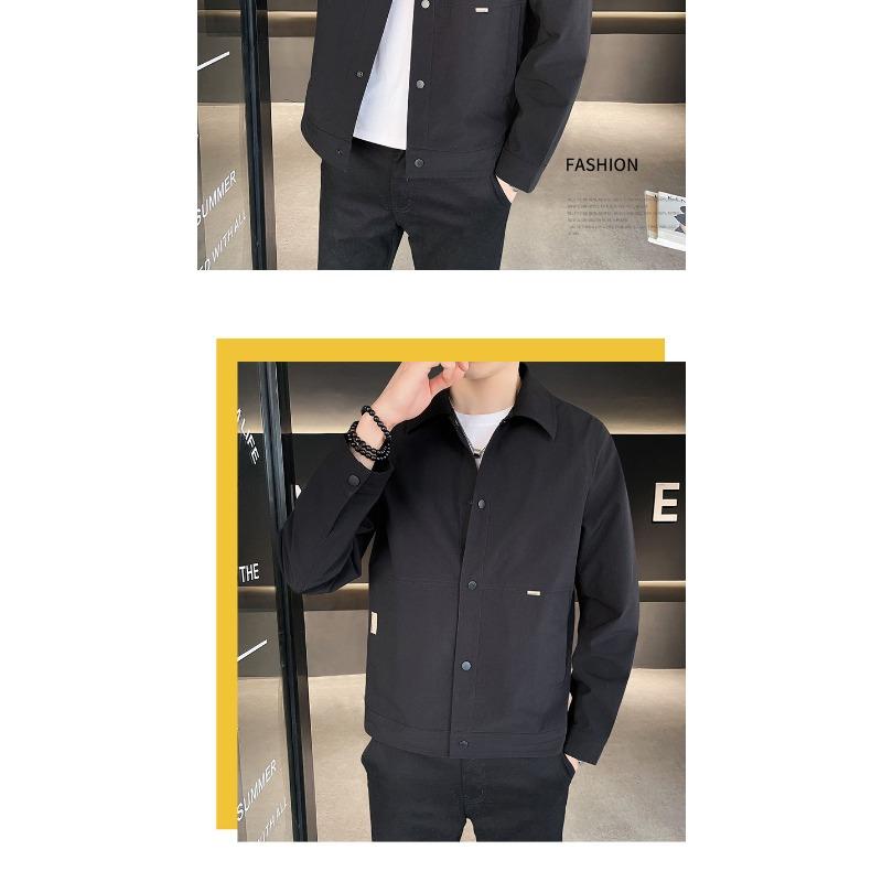 Autumn Winter Korean Solid Color Lapel Jacket Men's Casual All-match Coat Button Cardigan Lapel Top