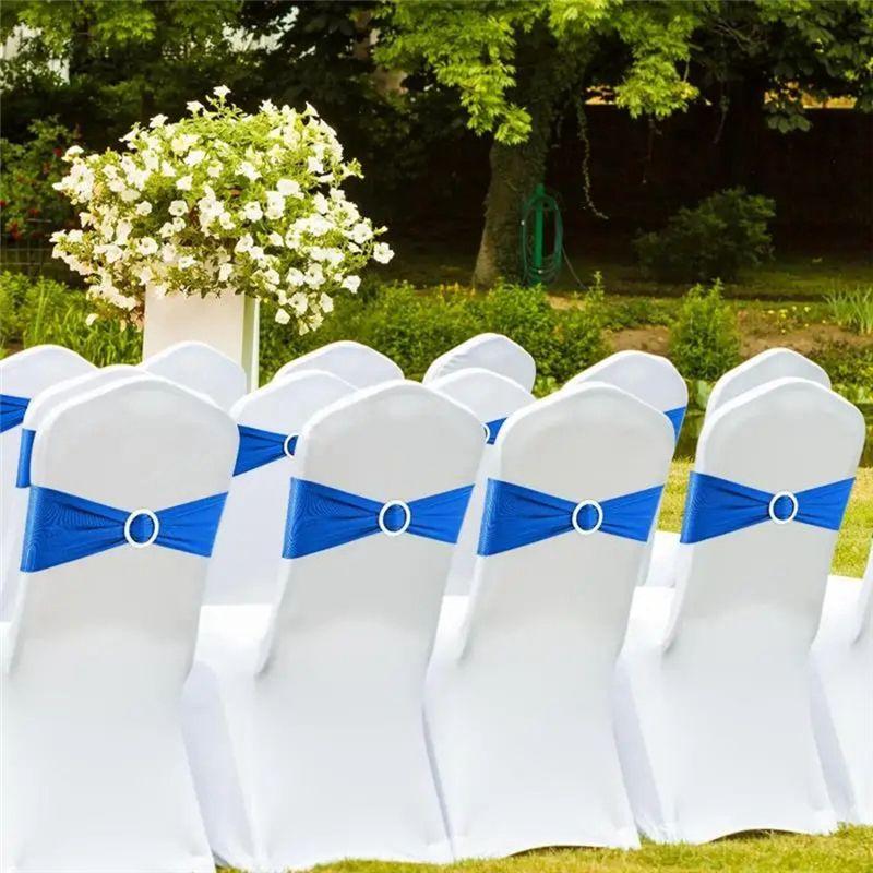A84E-50PCS Elastic Chair Knot Wedding Decoration Buckle Sashes Back Cover Hotel Home Seat Elegant Modern Ribbon Decors Easy To U