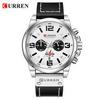 Curren 8314 Men's Multifunction Sports Watch with Six-Hand Calendar, Large Dial, and Leather Strap