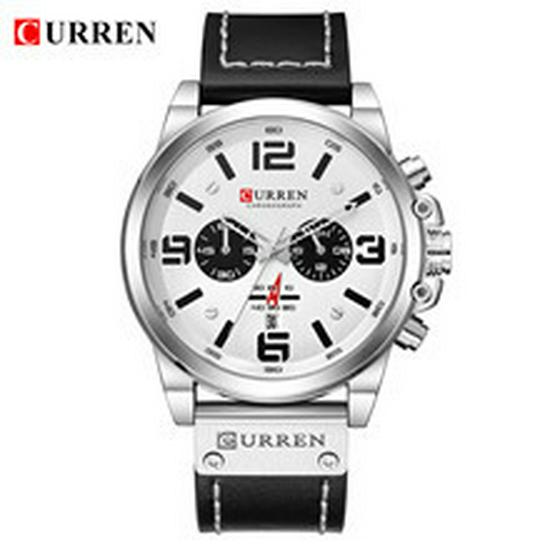 Curren 8314 Men's Multifunction Sports Watch with Six-Hand Calendar, Large Dial, and Leather Strap