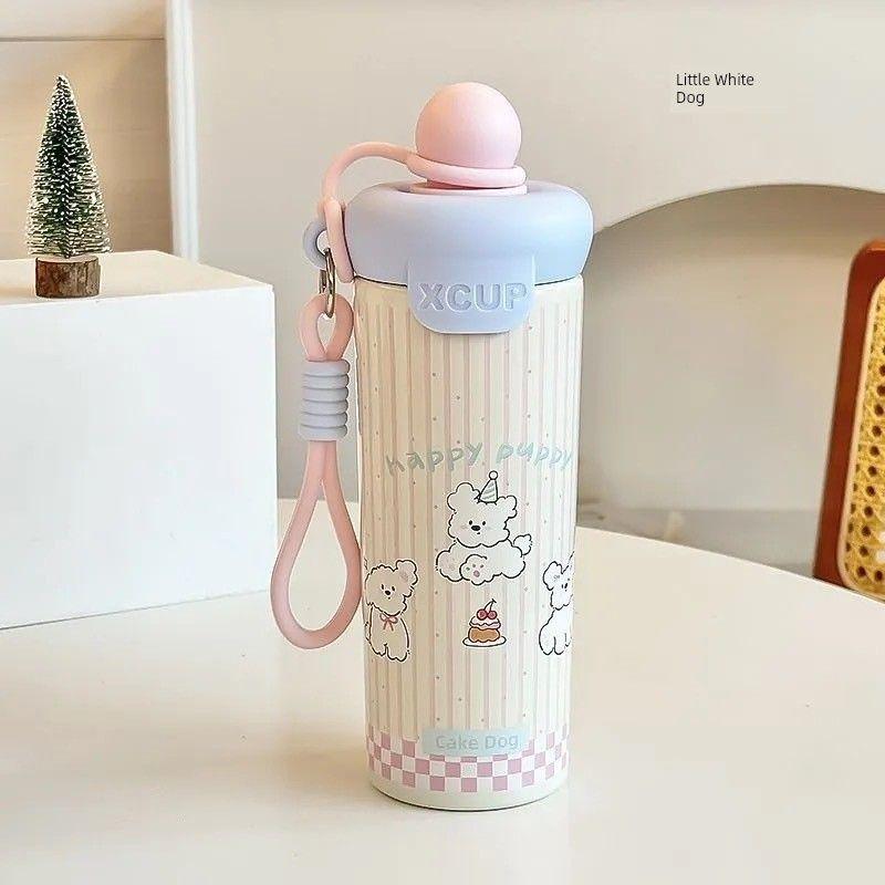 Super Cute Large-Capacity Thermos Cup, Cartoon Design, Dual-Use for Home and Car, Internet Celebrity, Quirky and Unique, with Cup for Goddesses