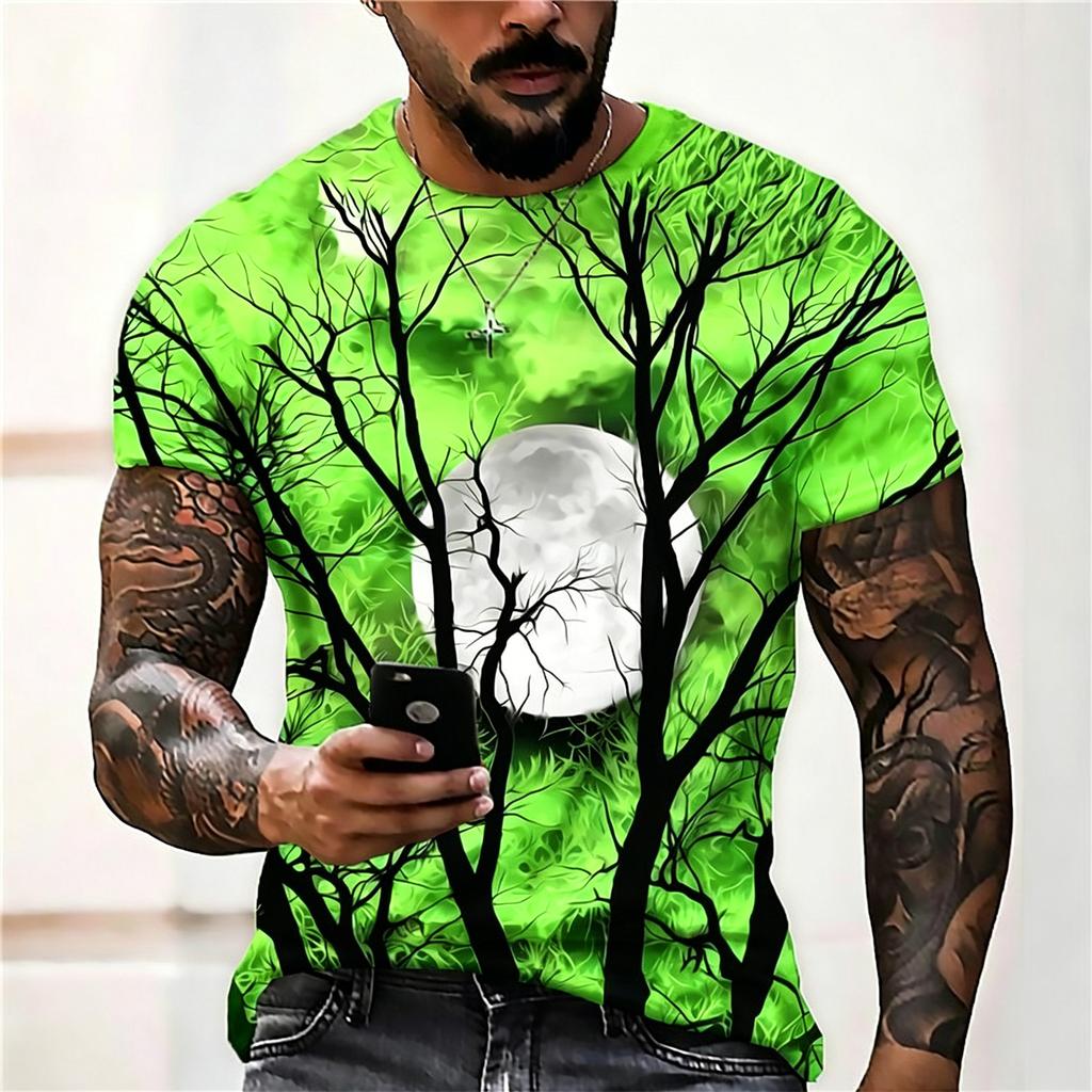 Men's Casual Printed Short Sleeve T Shirt Lightweight Breathable Crew Neck Tee Halloween Theme Graphic Design