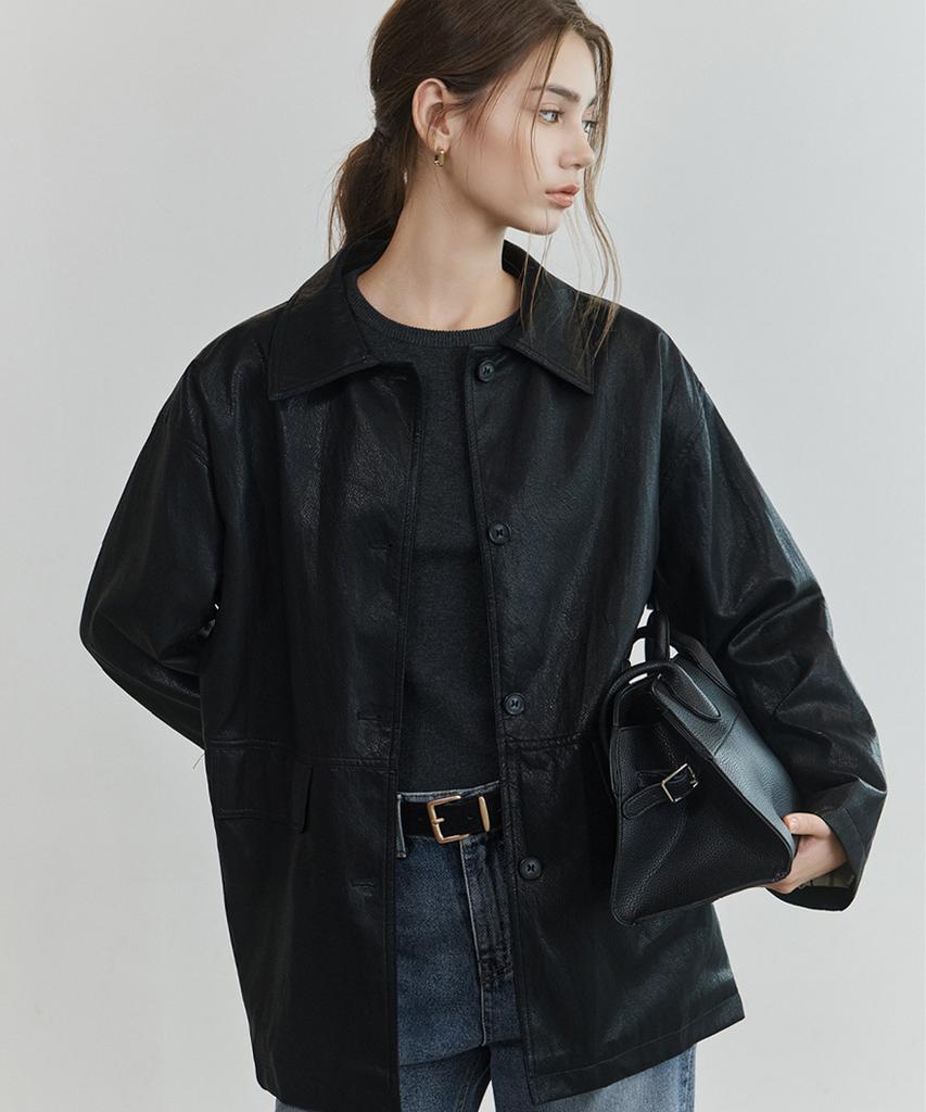 NON AND NON Classic Leather Single Half Coat_Nfjk6609