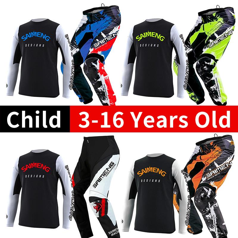 Motocross-Ausrüstungsset für Kinder Jugend Trikot Hose Sets Kind grün Motorrad schwarz 3 4 5 6 7 8 9 10 Jahre Offroad-Anzug blau orange Enduro Cross Junge Mädchen