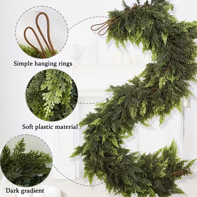 Realistic Cypress Leaves and Vine Cedar Christmas Fireplace Decoration