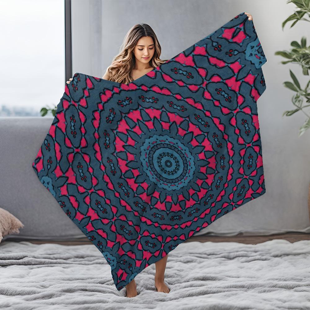 Vibrant Mandala Fleece Blanket - Geometric Pattern Throw Sofa Bed Cover for Living Room Bedroom Decoration
