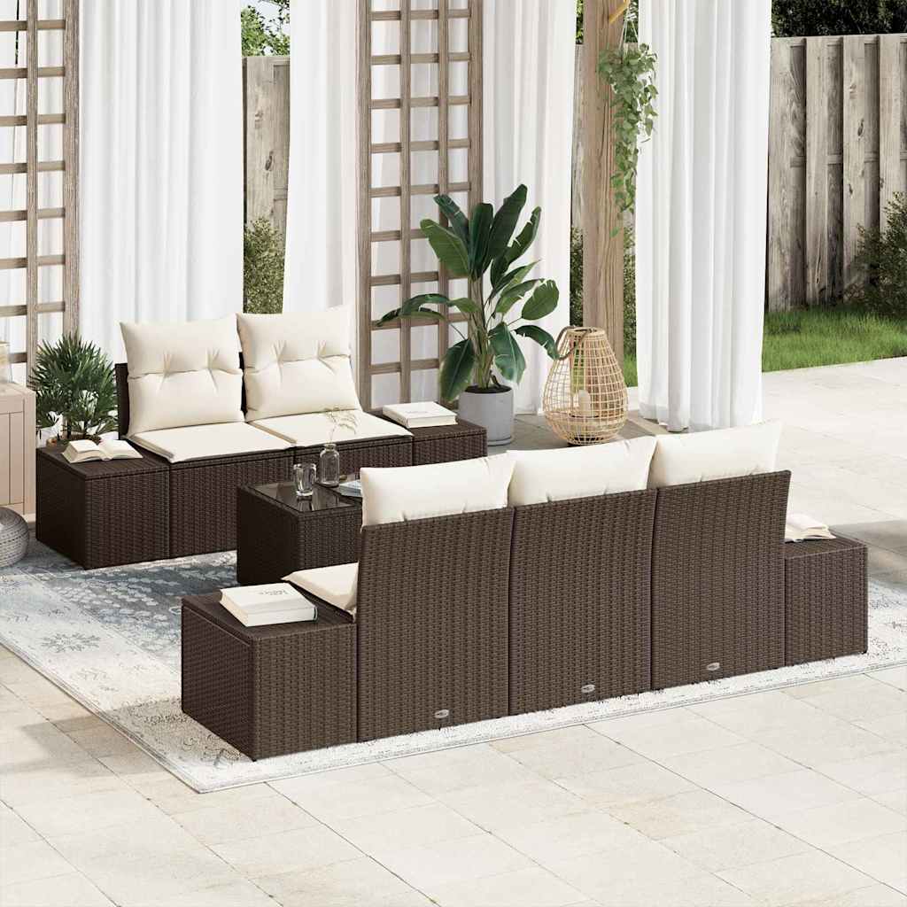 Brown Poly Rattan Sofa Set with Cushions