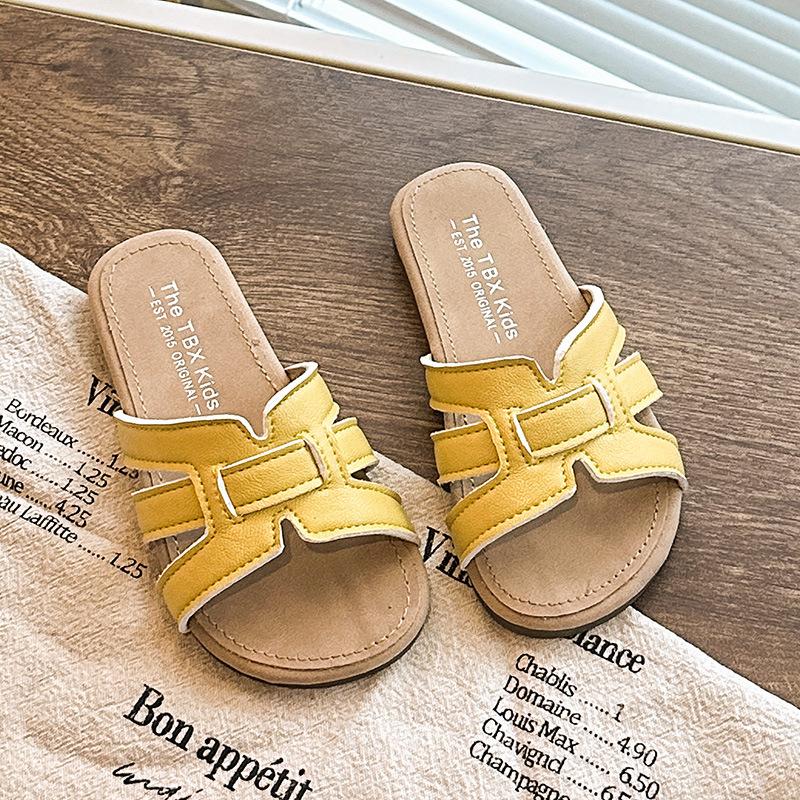

Children Slippers Open Toes Outdoors Kids Sandals Soild Color Fashion 2025 Summer New Girls Beach Shoes Hollowed-out Soft Sole 23 жёлтый