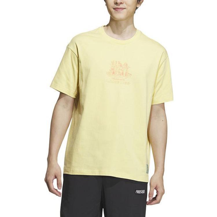 Adidas Neo Round Neck Casual Letter Print Short Sleeve T-Shirt Men Tops Beige IA6853