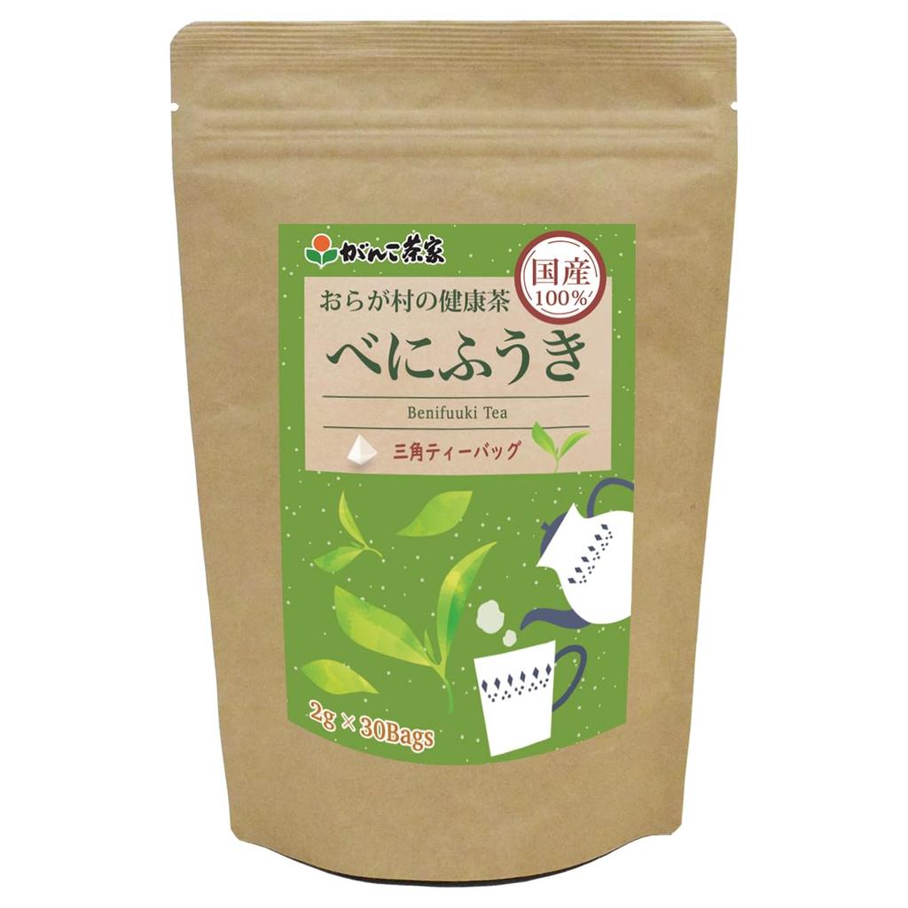 Ganko Chaya Oura Village Healthy Tea Benifuuki (2g X 30 Tea Bags, 60g Total Stringless Tea Bags) Perfect for Pollen Season (IcedHot) 100% Japanese