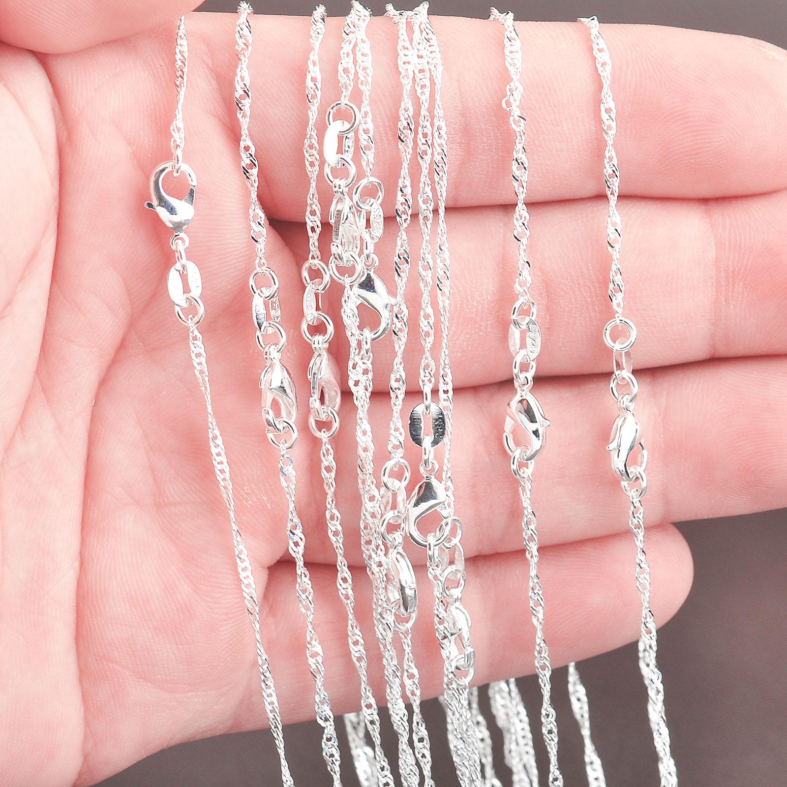 

1Pc 925 Sterling Silver Water Wave 925 Tag Singapore Necklace Chains With Lobster Clasps For DIY Jewelry Findings 16 inch