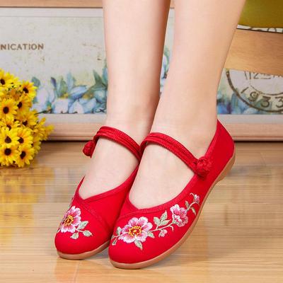 Old Beijing Women's Embroidered Cloth Shoes, Non-Slip Flat Hanfu Style with Beef Tendon Sole