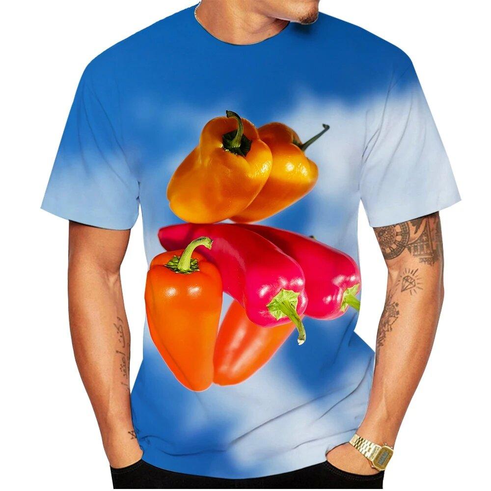 Summer Fashion Chili Vegetable Pattern Printed T-shirts Round Neck Plus Size Comfortable Casual Short Sleeved Top