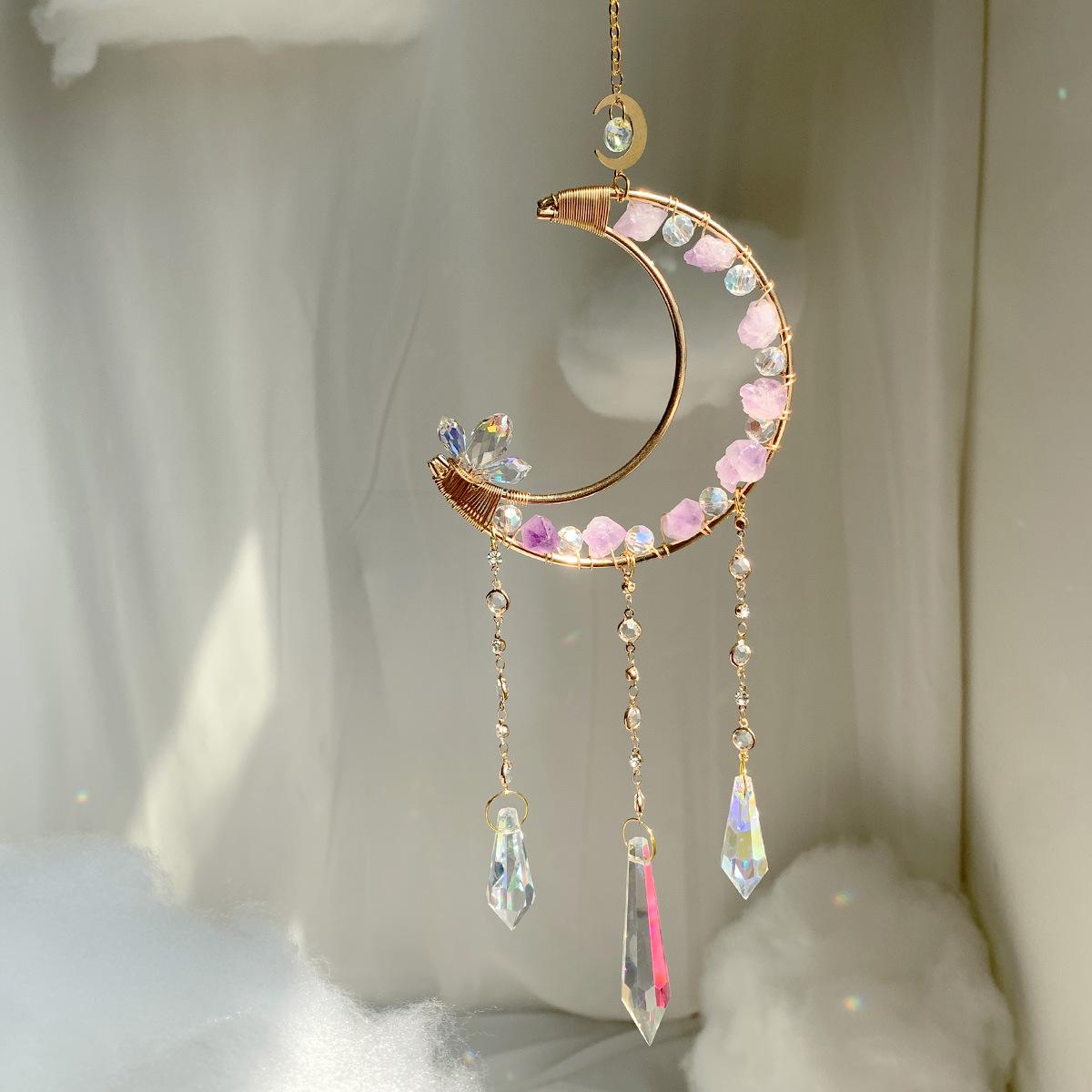 Sun Catcher Garden Pendant Wind Chime Simple Style Handmade Crystal Pendant Creative Rainbow Crescent-shaped Ornament Wind Chime