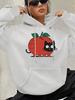 Hot Sale Cute Apple & Black Cat Graphic Print Women Pullover Sweatshirt Loose Long Sleeve with Pocket Hoody Fall Winter Lady Top