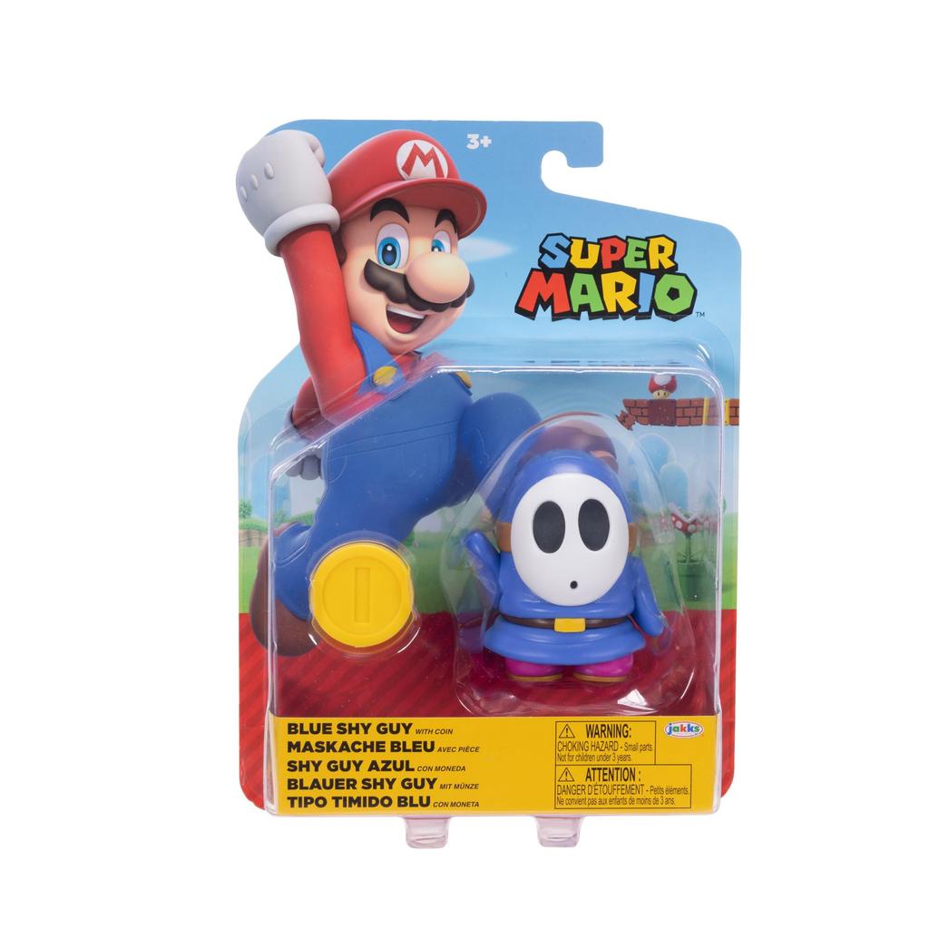 Super Mario Action Figure Blue Shy Guy with Coin 4-inch