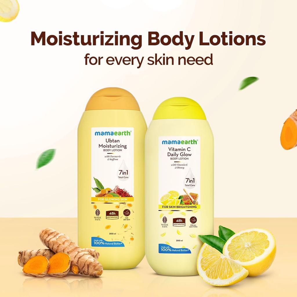 Mamaearth Vitamin C Daily Glow Body Lotion 200ml Pack of 1 for Skin Brightening & Deep Hydration