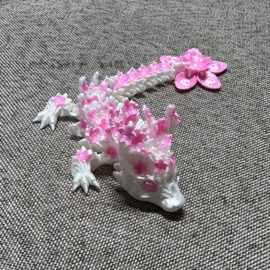 3D-printad Körsbärsblommadrake Figurin Rörliga Leder Blommande Drakstaty Stresslindring Fidget-leksak Skrivbordsdekoration Prydnad