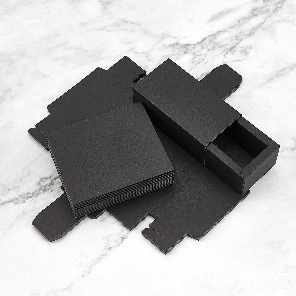 16pcs Black Paper Cardboard Box Essential Oil Gift Packaging Box Rectangle Drawer Type Gift Box Used for Birthday Wedding Party Gift Box