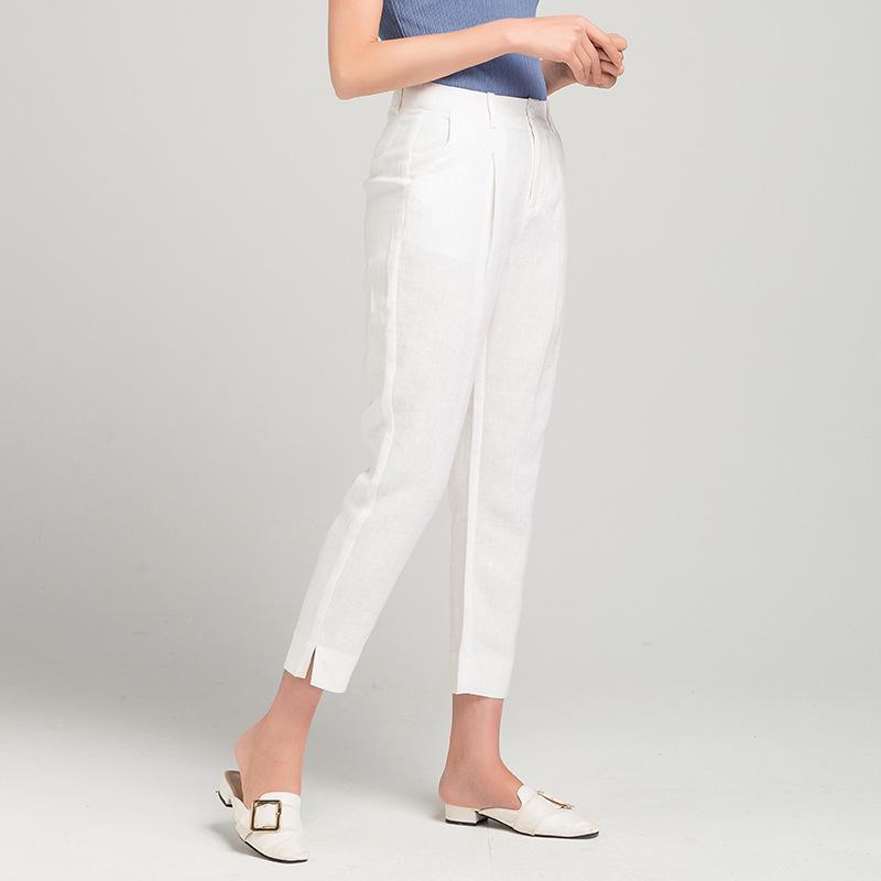 Women's High-Waist Cotton Linen Cigarette Pants - Summer 2025, Petite Eight-Point Casual, Straight Leg