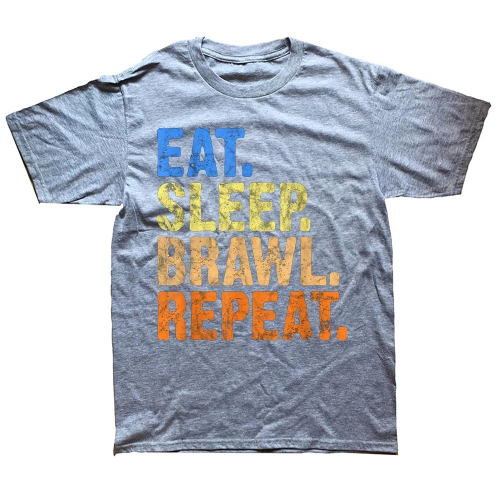 Lustiges Essen Schlafen Brawl Wiederholen für Brawler oder Gamer T-Shirts Grafik Baumwolle Streetwear Kurzarm Geburtstagsgeschenke T-Shirt Männer