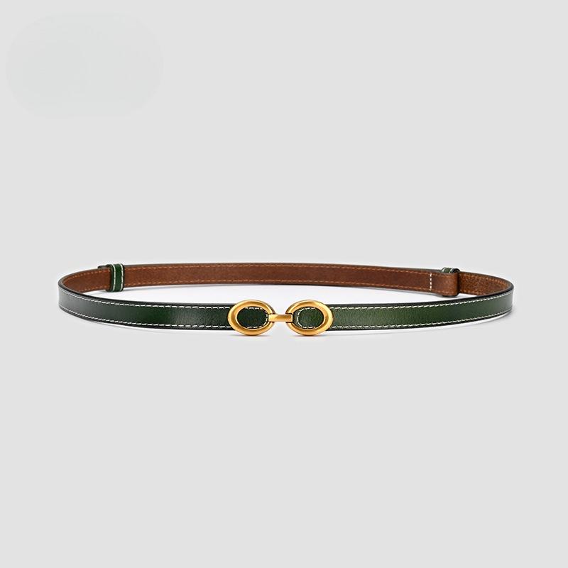 Genuine Leather Thin Belt Fashionable Simple Decorative Dress Cowhide Thin Belt with Suit Waist-hugging Black Belt for Women