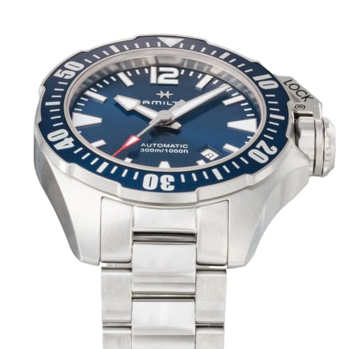 HAMILTON Men's Khaki Navy Watch (H77705145) Automatic, 30 ATM Water Resistant, Sapphire Crystal, Blue Dial, Stainless Steel