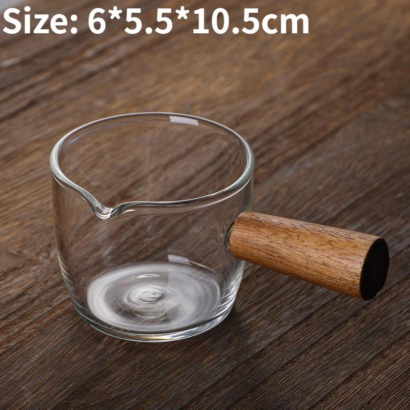 50/75/100ML Wooden Handle Glass Espresso Measuring Cup Double/Single Mouth Milk Latte Jug Coffee Supplies Kitchen Mug Drinkware