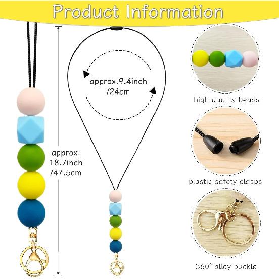 SHUANGART 5 Set Silicone Beads Lanyard Making Kit for ID Badges Key Cha, Classic Polygonal Beaded Lanyard Necklace for Teachers Students Office