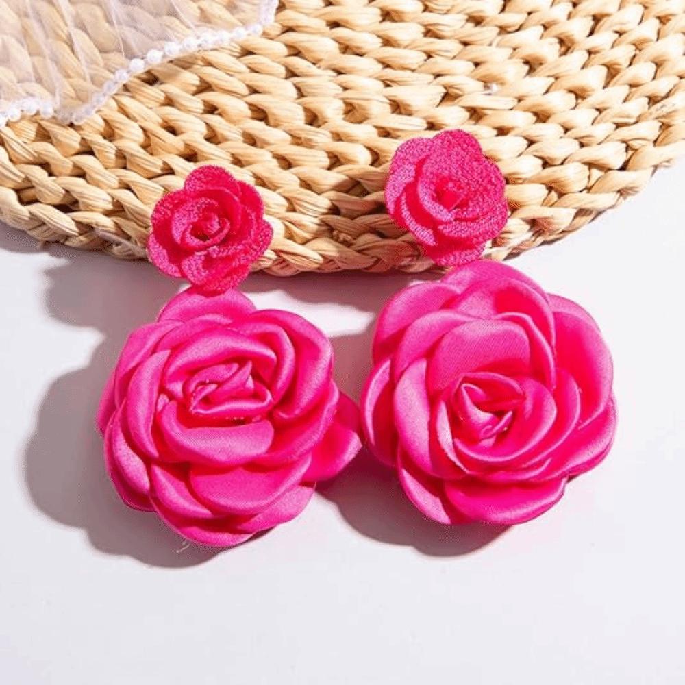 1 Pair Multi-Color Flower Stud Earrings Large Fabric Floral Earring Gentle Fresh Drop Earrings Simulated Floral Earrings