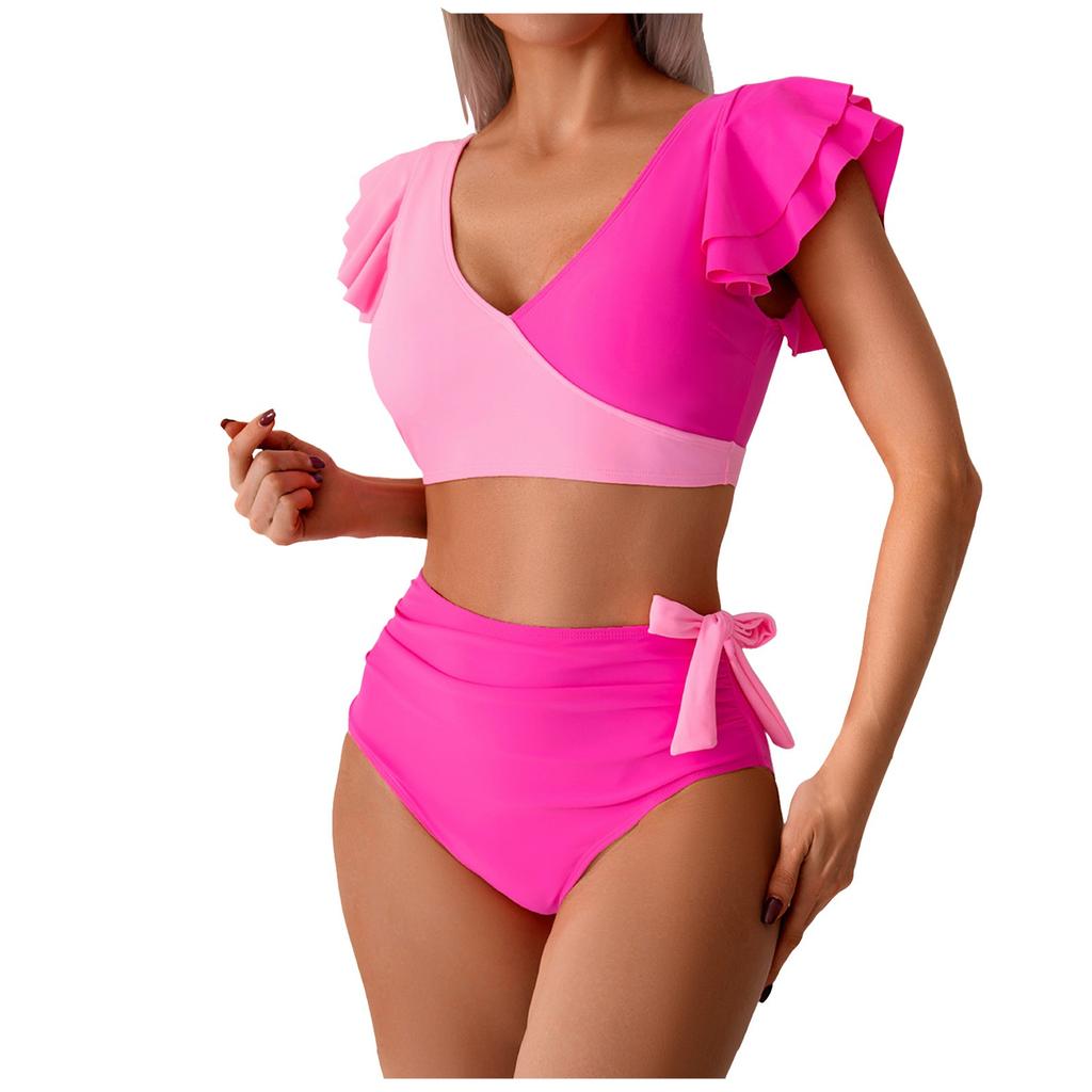 Einteilige Badeanzüge Sommer Schwimmen Übergröße Damen Sexy Split High Waist Bikini Tiefer V-Ausschnitt Bikini Badeanzug Zweiteiliges Set