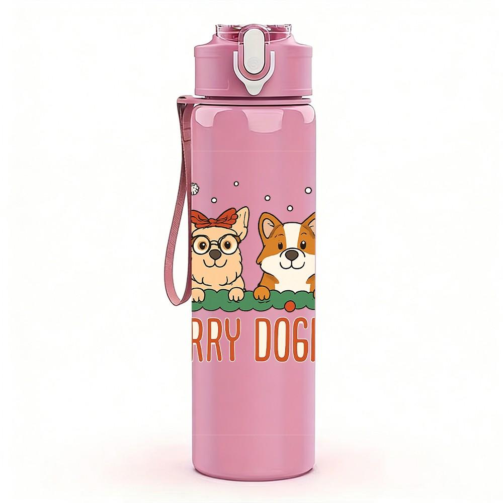 1PC Merry Dogmas Holiday Dog Set 750ml Color Plastic Sports Water Bottle Leakproof Flip Straw Lid Suitable for Sports Office Home Use