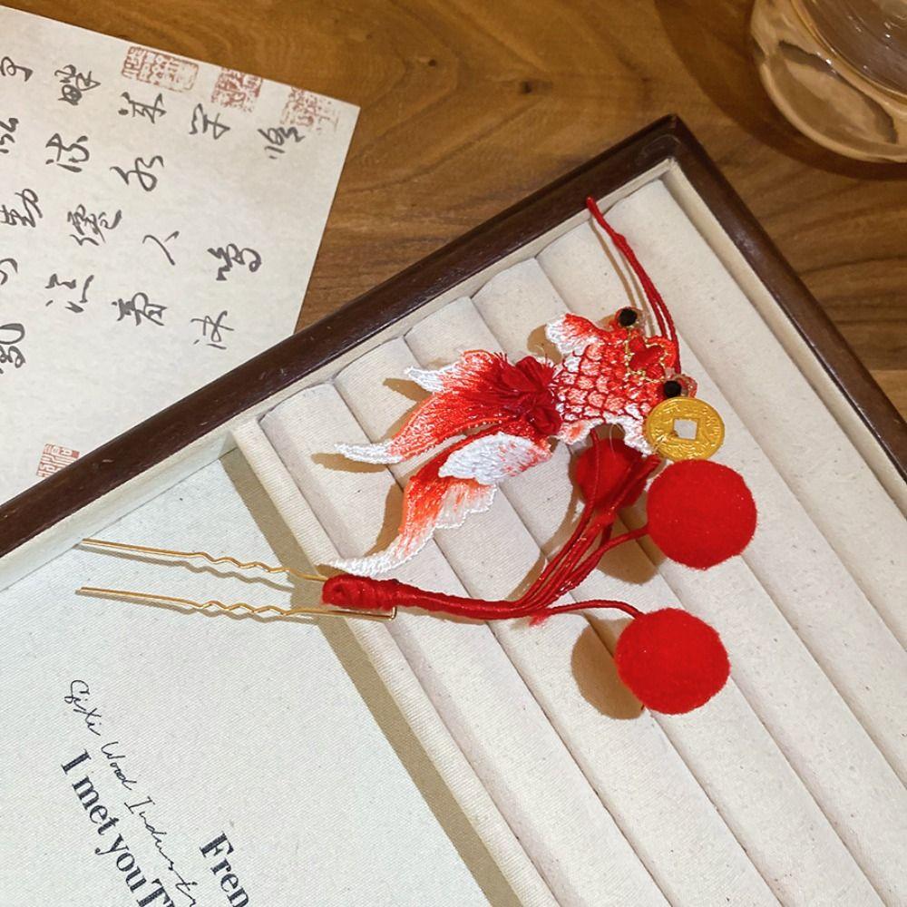 Retro Chinese Style Hair Stick Tassel Pearl Hanfu Hairpin Elegant Red Flower Hair Clip Girls