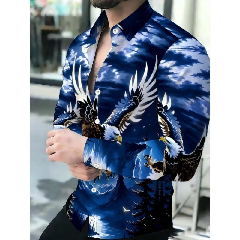 Men's Fashion Flame 3D Print Long Sleeve Shirts Turn Down Collar Button Up Party Streetwear Camisa Masculina Casual Blouse