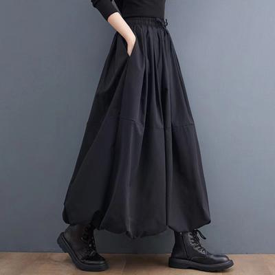 Women Maxi Skirt High Waist A-Line Long Skirt Solid Color Pockets Design Female Thick Warm Elastic A-Line Puff Skirt