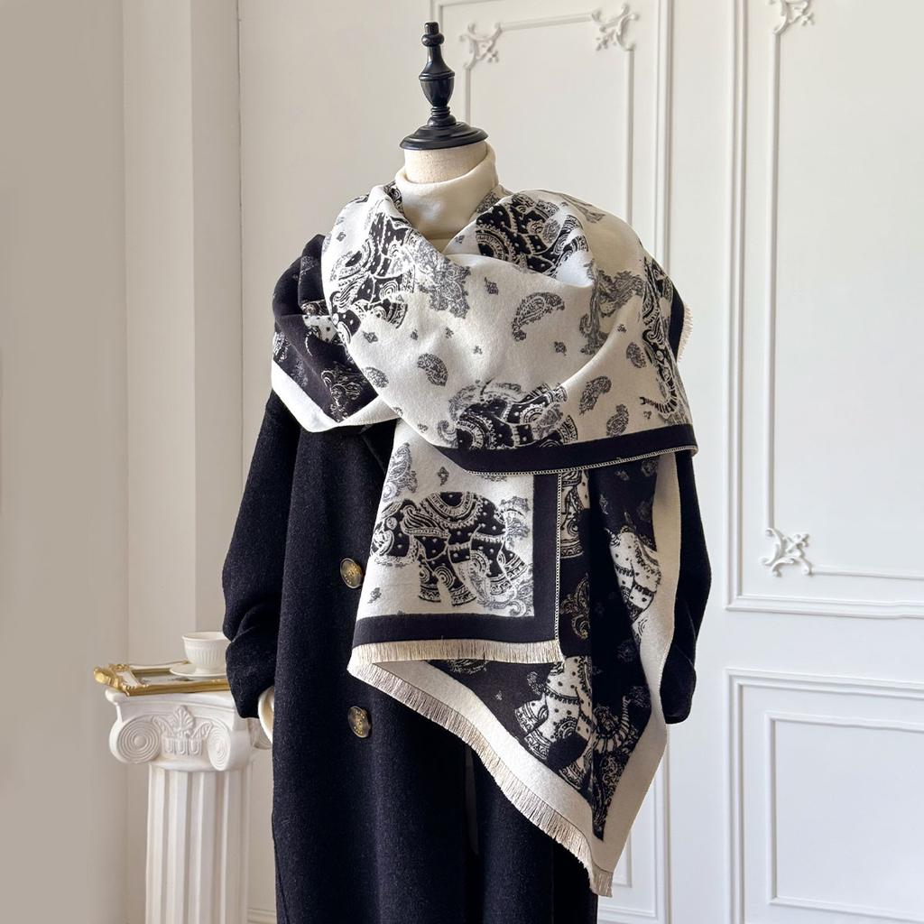 New Animal Design Winter Elephant Cashmere Jacquard Scarves High Quality Women Thicken Wrap Shawl Ladies Wool Pashmina Scarf
