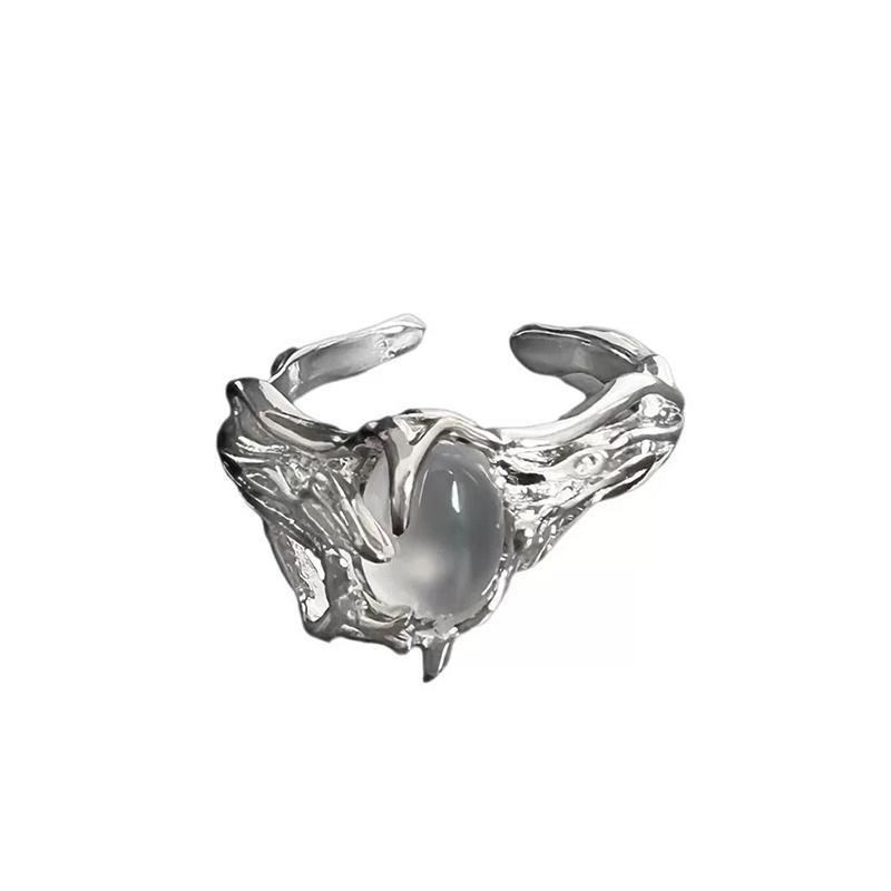 Punk Moonstone Irregular Geometric Statement Ring Unisex Open Adjustable Jewelry Fashion Accessory Trendy Band Party Gift