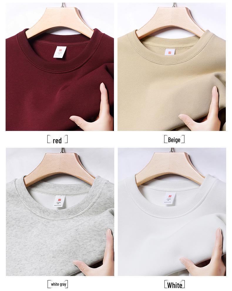 Herren Schwergewicht Baumwoll Hoodie 420g: Winter Einfarbige, Lockere Drop-Shoulder, Rundhals, Mit Samt gefütterte, Langarm Basisschicht