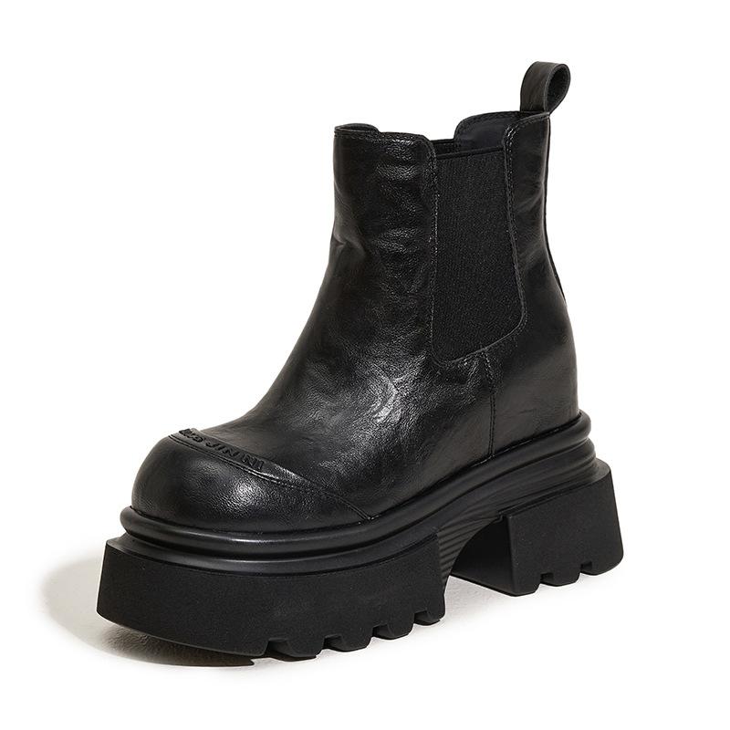 Thick-soled Martin Boots for Women's Autumn and Winter New Inner Height-increasing Boots Thick-heeled Short Boots One-pedal Versatile Cigarette Boots