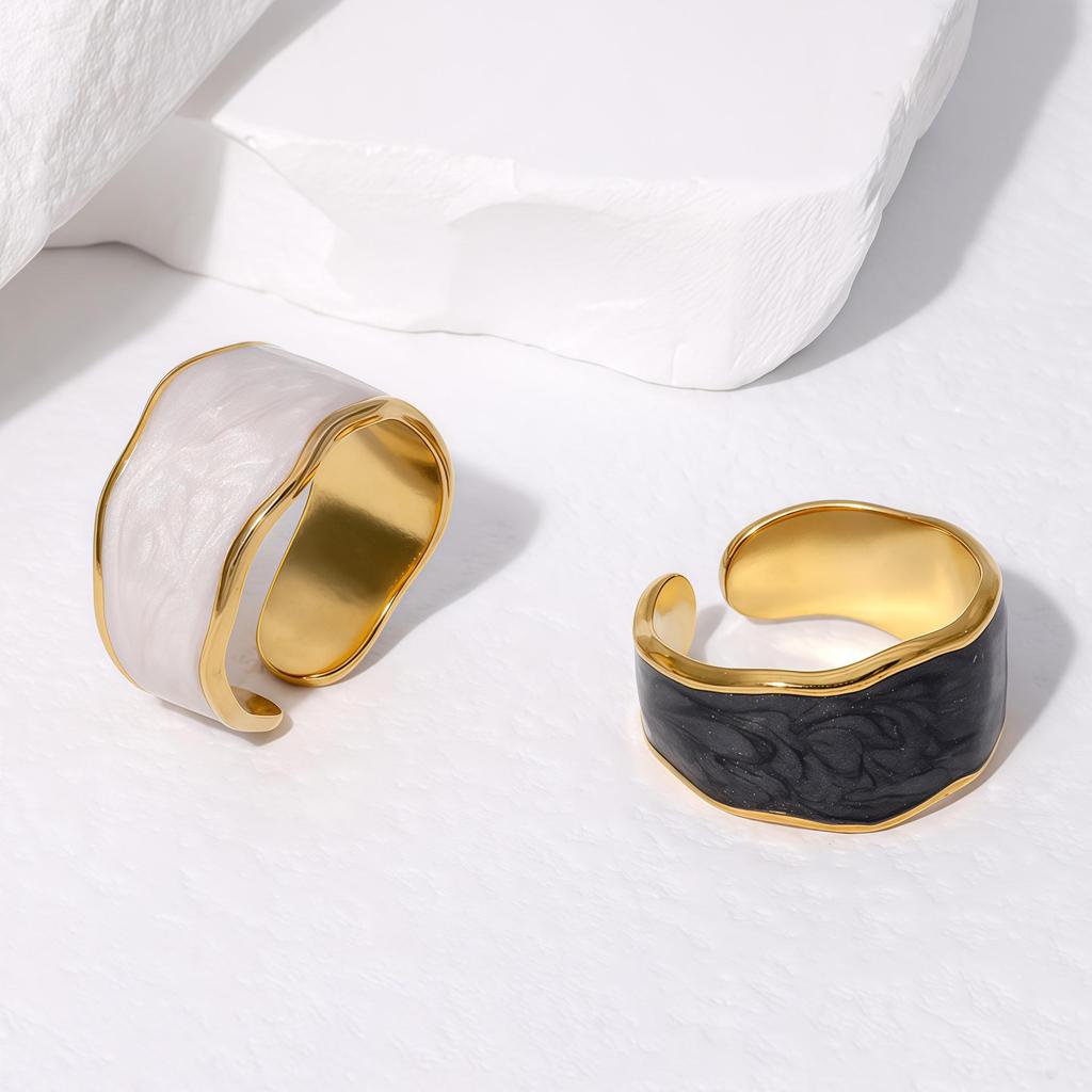 Women's Adjustable Geometric Titanium Steel Ring - Non-Fading, Cross Drip Glaze Enamel, Stainless Steel, Openable Design